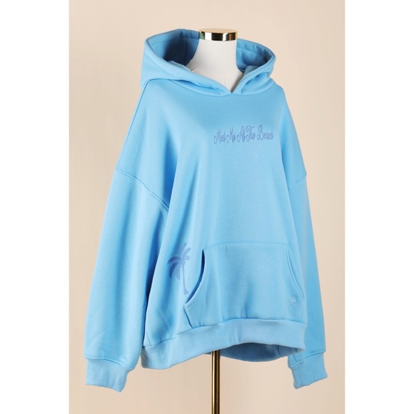 Altar'd State Tops - Sz XL Altar’d State Embroidered Aqua ‘Meet Me At The Beach’ Hoodie NWOT